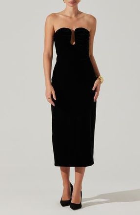 ASTR the Label Arista Strapless Velvet Midi Dress in Black at Nordstrom Rack, Size X-Large