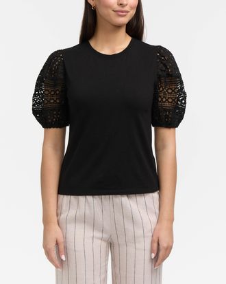 Ellen Tracy Womens Eyelet Puff Sleeve Top