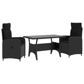 vidaXL Juego De Comedor Para Exteriores 3 Pcs Negro Rat&aacute;n Sint&eacute;tico Vidaxl
