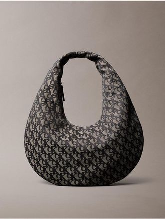 Calvin Klein Womens Allover Monogram Crescent Shoulder Bag - Black