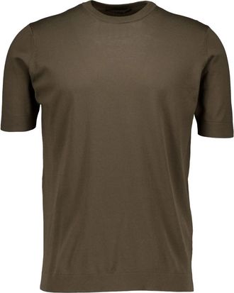 FILIPPO DE LAURENTIIS Crepe Katoenen T-Shirt - Heren - Ronde hals truien - Groen - M - Katoen - Truien & Vesten