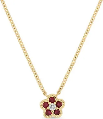 Bony Levy El Mar Gemstone & Diamond Flower Pendant Necklace in 18K Yellow Gold/ruby at Nordstrom, Size 18