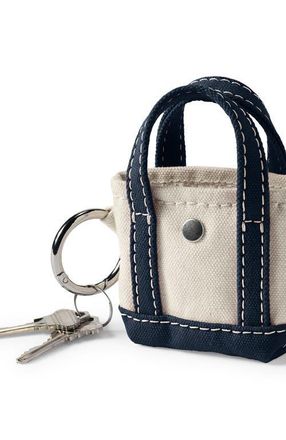 Lands End Mini Canvas Tote Charm in Natural/radiant Navy at Nordstrom