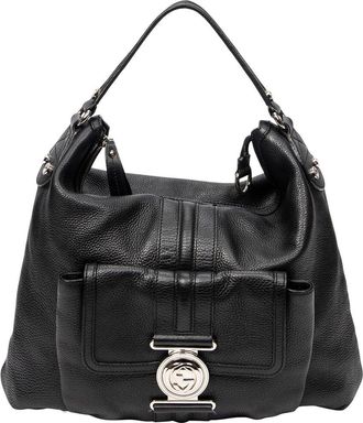 Gucci Black Grained Calfskin Leather Medium G Coin Hobo Bag (Authentic Pre- Loved)