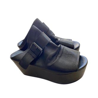 Mars&egrave;ll Black Leather Chunky Platform Slides Size 36.5