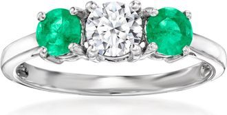 Ross-Simons Lab-Grown Diamond Ring With. Emeralds in 14kt White Gold