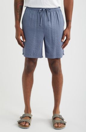 Open Edit Stripe Seersucker Drawstring Shorts in Grey Folkstone at Nordstrom, Size X-Large