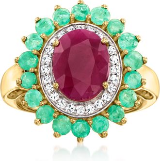 Ross-Simons Ruby Ring With Emeralds and. Diamonds in 14kt Yellow Gold