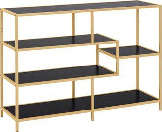 Furniture To Go Seaford Wide Gold Metal Bookcase with 4 Black Shelves