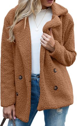 Generic Fleece Jacket Women Fuzzy Teddy Coat Ladies Winter Coats and Jackets Buttons Lapel Cardigan Autumn Casual Warm Outwear with Pockets (Brown, M)