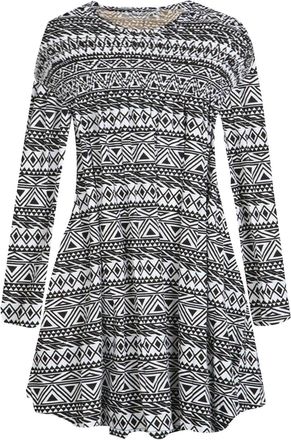 Janisramone Womens Ladies New Leopard Printed Long Sleeve Flared Swing Dress A Line Skater Party Mini Top Plus Size