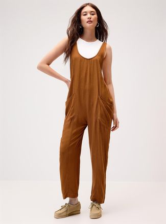 Twik Womens Linen-blend barrel-leg bodysuit