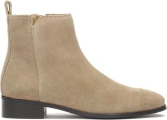 Kazar Su&egrave;de platte laarzen met lage hak - Dames - Enkellaarsjes - Beige - 37 EU - Su&egrave;de - Schoenen