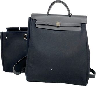 Herm&egrave;s Black Toile Officier Backpack (Pre-Owned)