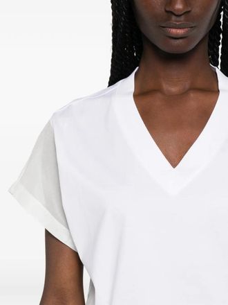 Brunello Cucinelli Womens Sheer-Panel V-Neck T-Shirt Ss26 W