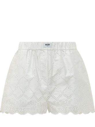 Msgm White Embroidered Shorts