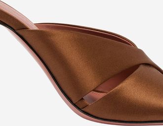 Amina Muaddi Womens Satin Sandals Salma Brown Silk