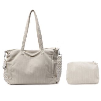 Generic Women Corduroy Tote Bags with Adjustable Strap Underarm Bag with Pouch for College School Work Travel Shopping-Beige