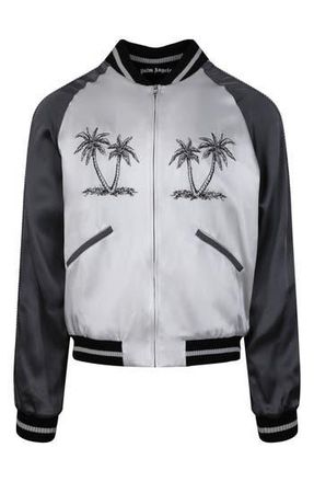 Palm Angels Palms Souvenir Bomber Jacket in Grey Anthracite at Nordstrom Rack, Size Large
