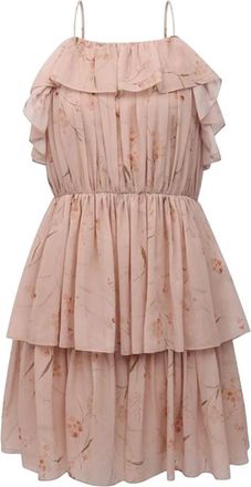 Celine Bloemen Chiffon Jurk - Dames - Korte kleedjes - Roze - XS - Chiffon - Kleedjes