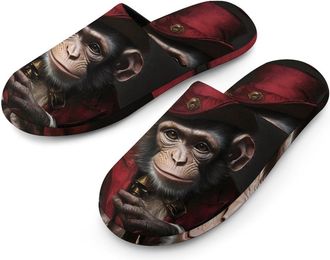 Generic Magician Monkey Mens Slippers Flannel Warm House Shoes with Rubber Anti-Slip Sole Slip On for Home Outdoor