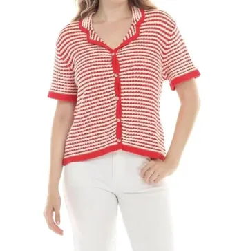Rain + Rose Tatiana Knit Shirt In Red