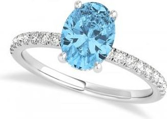 Allurez Oval Blue Topaz & Diamond Single Row Hidden Halo Engagement Ring 18k White Gold (0.68ct)