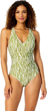 Anne Cole Womens Printed V Neck Cross Back One Piece Swimsuit in Sierra Woodblock at Nordstrom, Size 16