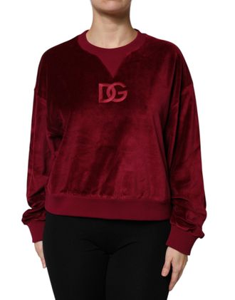 Dolce & Gabbana Red Cotton Velvet Crew Neck Pullover Womens Sweater