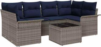 vidaXL Conjunto De Sof&aacute; De Jard&iacute;n 7 Uds. Gris Y Marino Rat&aacute;n Sint&eacute;tico Vidaxl