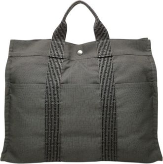 Herm&egrave;s Gray Canvas Handbag Tote Bag (Pre-Owned)