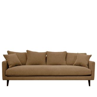 DRAWER Sof&aacute; cama de 4 plazas en tejido con patas de madera oscura - Caramelo