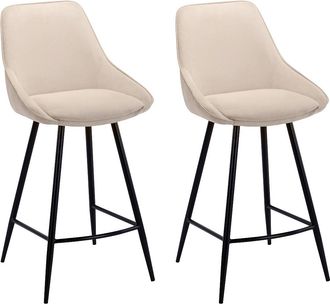 Vente-Unique Conjunto de 2 taburetes de bar de terciopelo acanalado y metal negro - Crema - MASURIE
