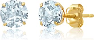 MAX + STONE 14k Yellow or White Gold 6mm Round Solitaire Gemstone Stud Earrings