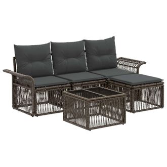 vidaXL Conjunto De Sof&aacute;s De Jard&iacute;n 5 Pcs Gris Rat&aacute;n Sint&eacute;tico Vidaxl