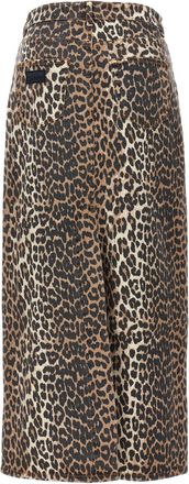 Ganni Leopard-Print Denim Skirt - Brown