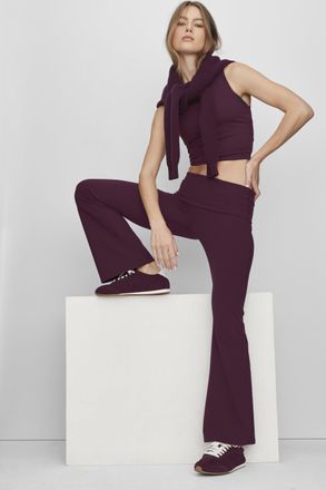 Alo Softsculpt Foldover Flare Legging (Short) in Rich Bordeaux, Size: Medium