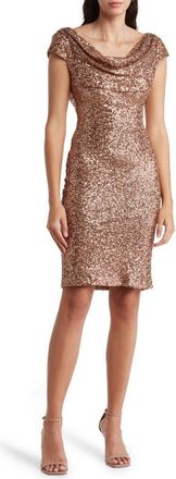 Vince Camuto Sequin Cowl Neck Cap Sleeve Cocktail Dress in Bronze at Nordstrom Rack, Size 14