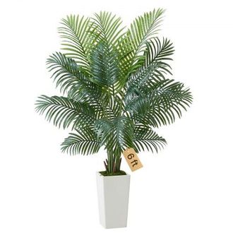 OEM Palmera Areca Artificial De 1829 Mm, Planta Tropical De Imitaci&oacute;n Con Maceta Alta Blanca, Pe, Para Decoraci&oacute;n De Hogar, Oficina, Sala De Estar, Inaugu