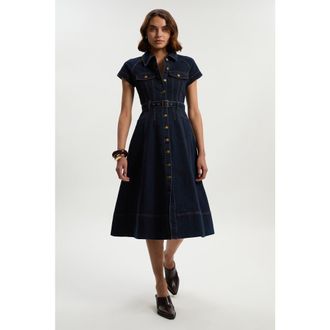 Karen Millen Petite Denim Corset Midi Dress in Dark Blue at Nordstrom, Size 2P