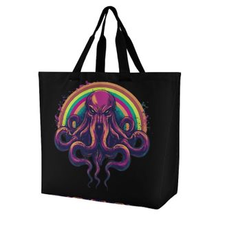 Generic Rainbow Large Reusable Shopping Bag Lightweight Foldable Tote Bags Washable Shoulder Handbag