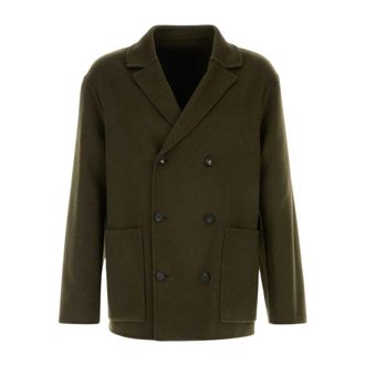Ferragamo Wollen kasjmier double-breasted blazer - Heren - Mantels - Groen - Maat: L Wol