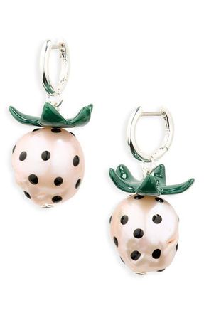 Tory Burch Curiosity Freshwater Pearl Strawberry Drop Earrings in Light Silver /Pink at Nordstrom