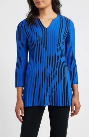 Ming Wang Dual Tone Rib Knit Tunic Top in Sapphire Sea/Black at Nordstrom, Size Xx-Small
