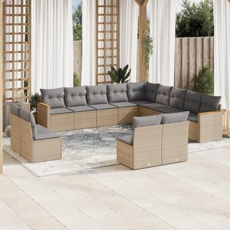 vidaXL Juego De Sof&aacute;s Jard&iacute;n Con Cojines Beige Mezcla 13 Pzas Rat&aacute;n Pe Vidaxl
