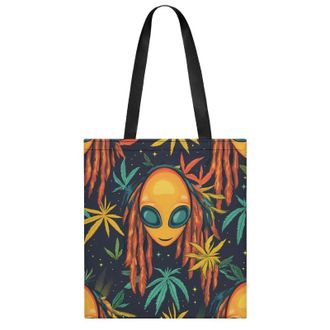Generic Rasta Aliens Weed Womens Tote Casual Shopping Bag Lightweight Shoulder Bags Hobos Handbag for Work Travel Daily 35x40cm
