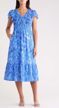 Sugarlips Kaidy Tropical Print Midi Dress in Blue Multi at Nordstrom, Size X-Small