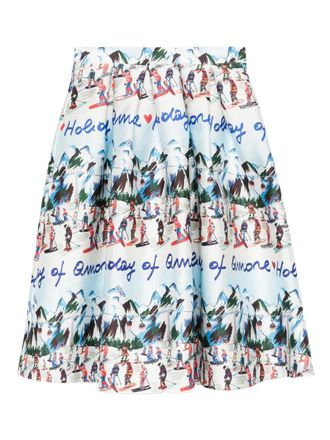 Alessandro Enriquez graphic print pleated midi skirt - women - Viscose - 42 - White