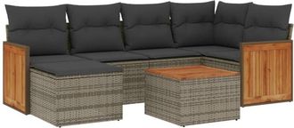 vidaXL Vidaxl - Set De Sof&aacute;s De Jard&iacute;n 7 Piezas Con Cojines Rat&aacute;n Pe Gris