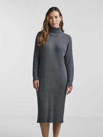 Y.A.S Strickkleid Y.A.S YASMAVI KNIT MIDI ROLLNECK DRESS, Damen, Gr. XL, N-Gr, grau (medium grau melange), Rippstrick, Obermaterial: 50% Baumwolle, 50% Poly